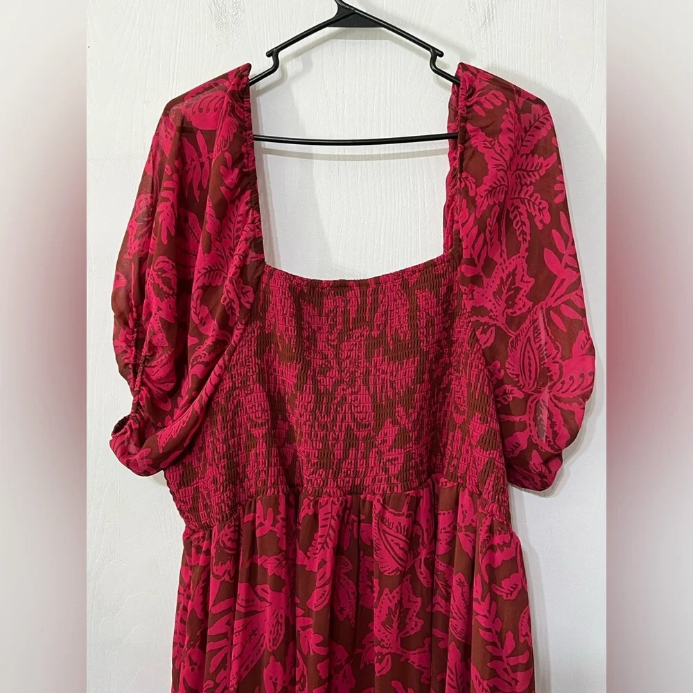 Torrid Tea Length Smocked Bodice A-Line Leaf Print Dress Size 3x